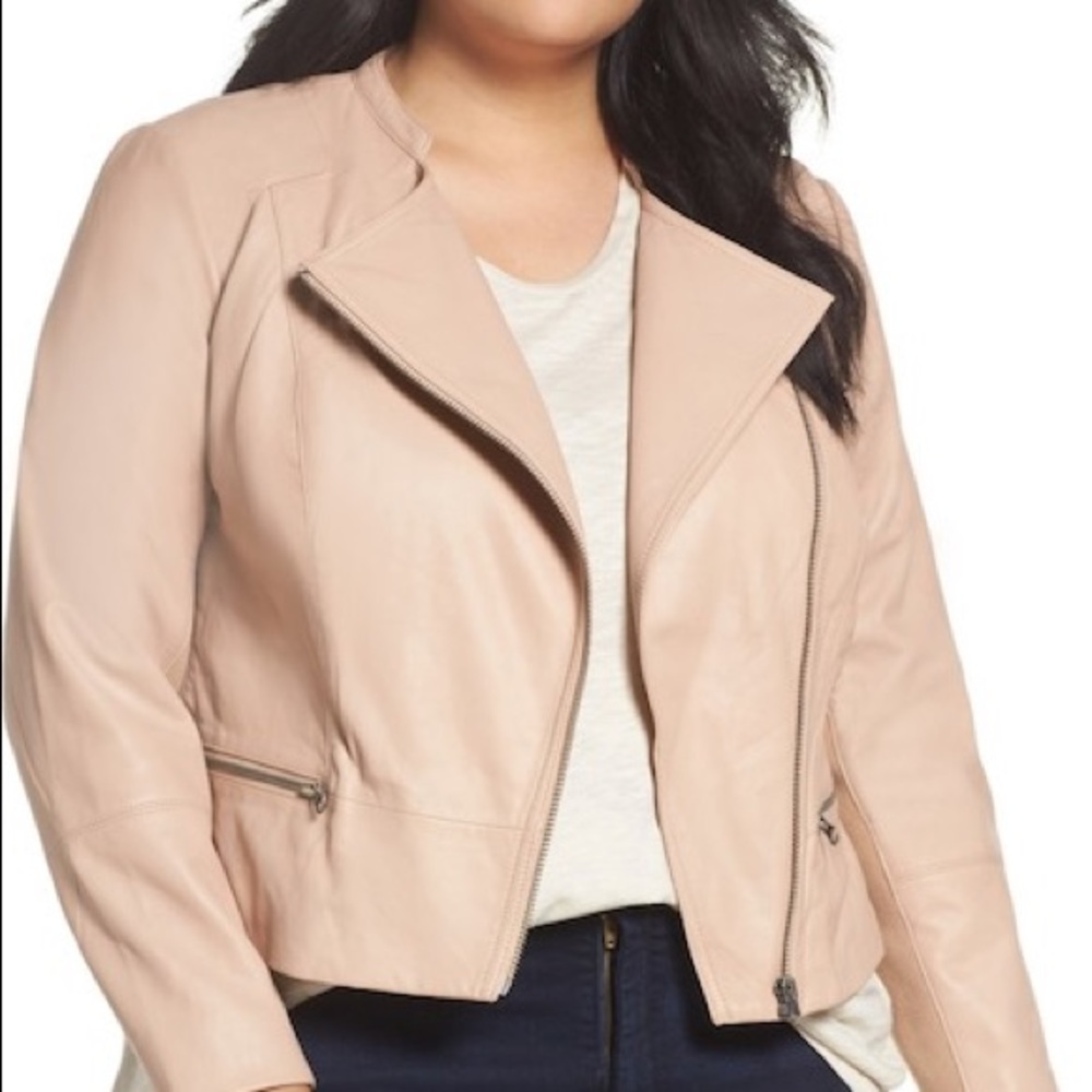 Pink leather jacket! Genuine leather, not faux.